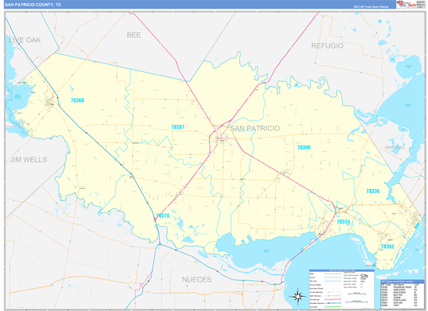 San Patricio County, TX Carrier Route Wall Map